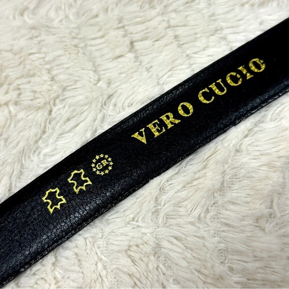 Vero Cuoio Gold & Silver Hardware Black Leather Belt, 48/95 EUC
